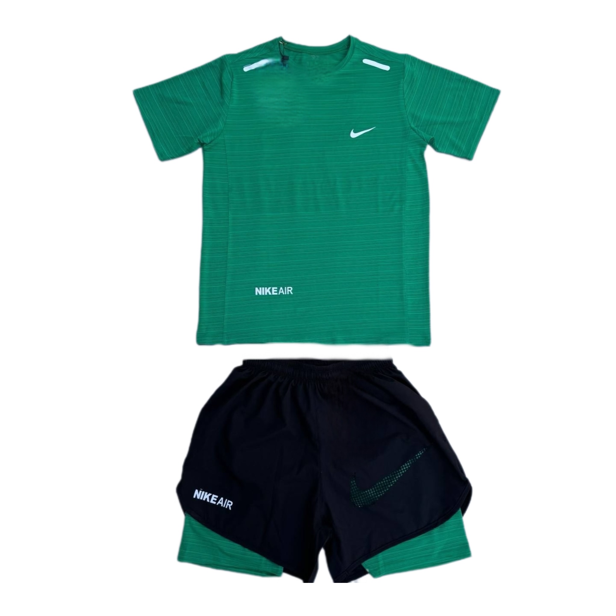 ست تیشرت شلوارک کشاله دار نایک سبزتیره