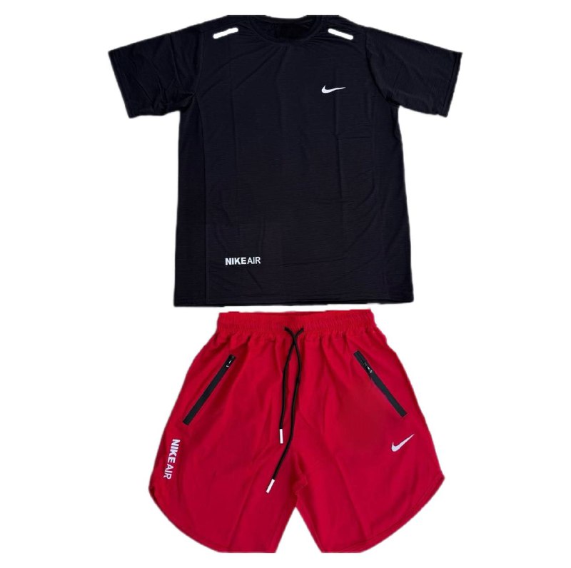 ست تیشرت مشکی شلوارک قرمز نایک