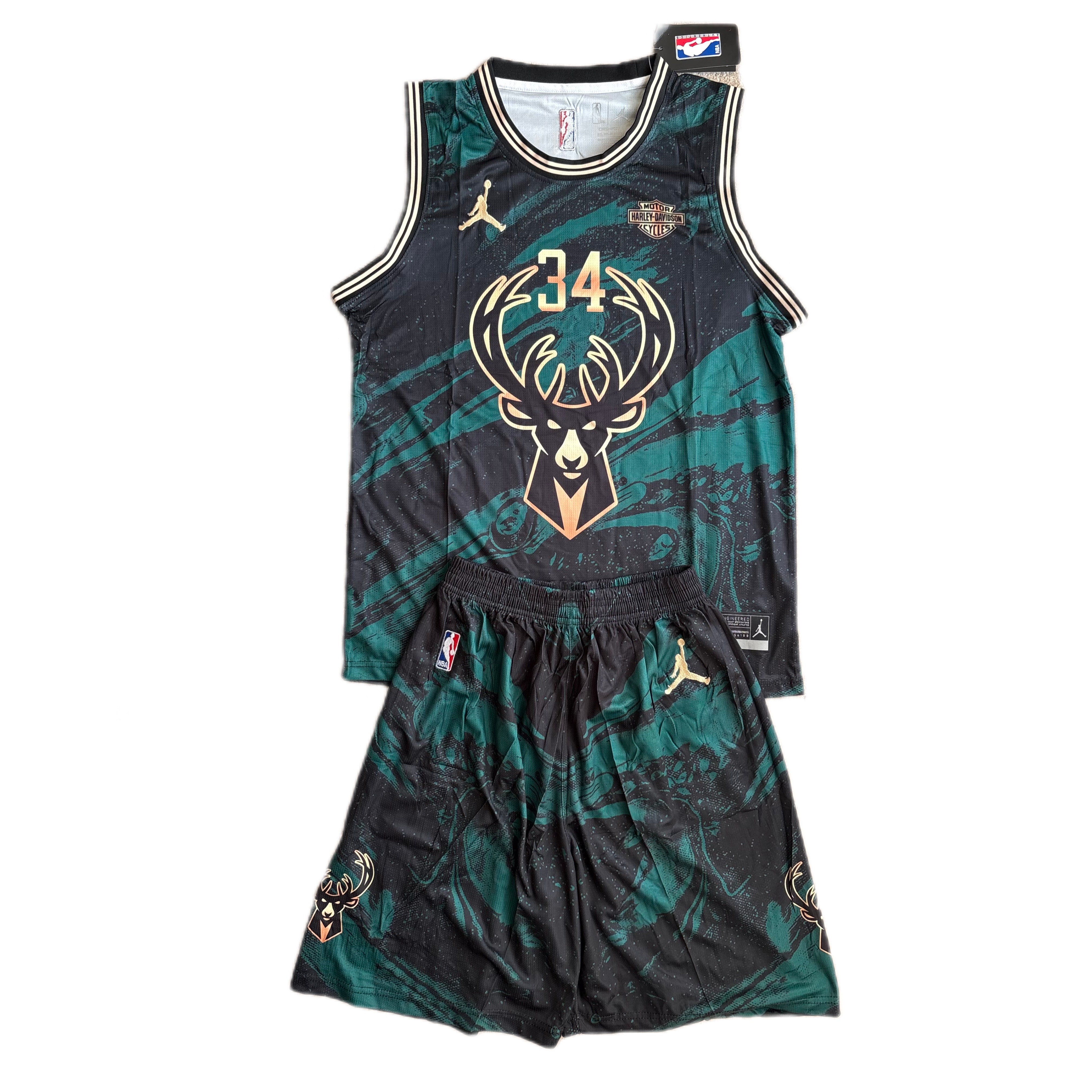 ست رکابی شلوارک بسکتبالی آبرنگی مشکی سبز شیکاگو