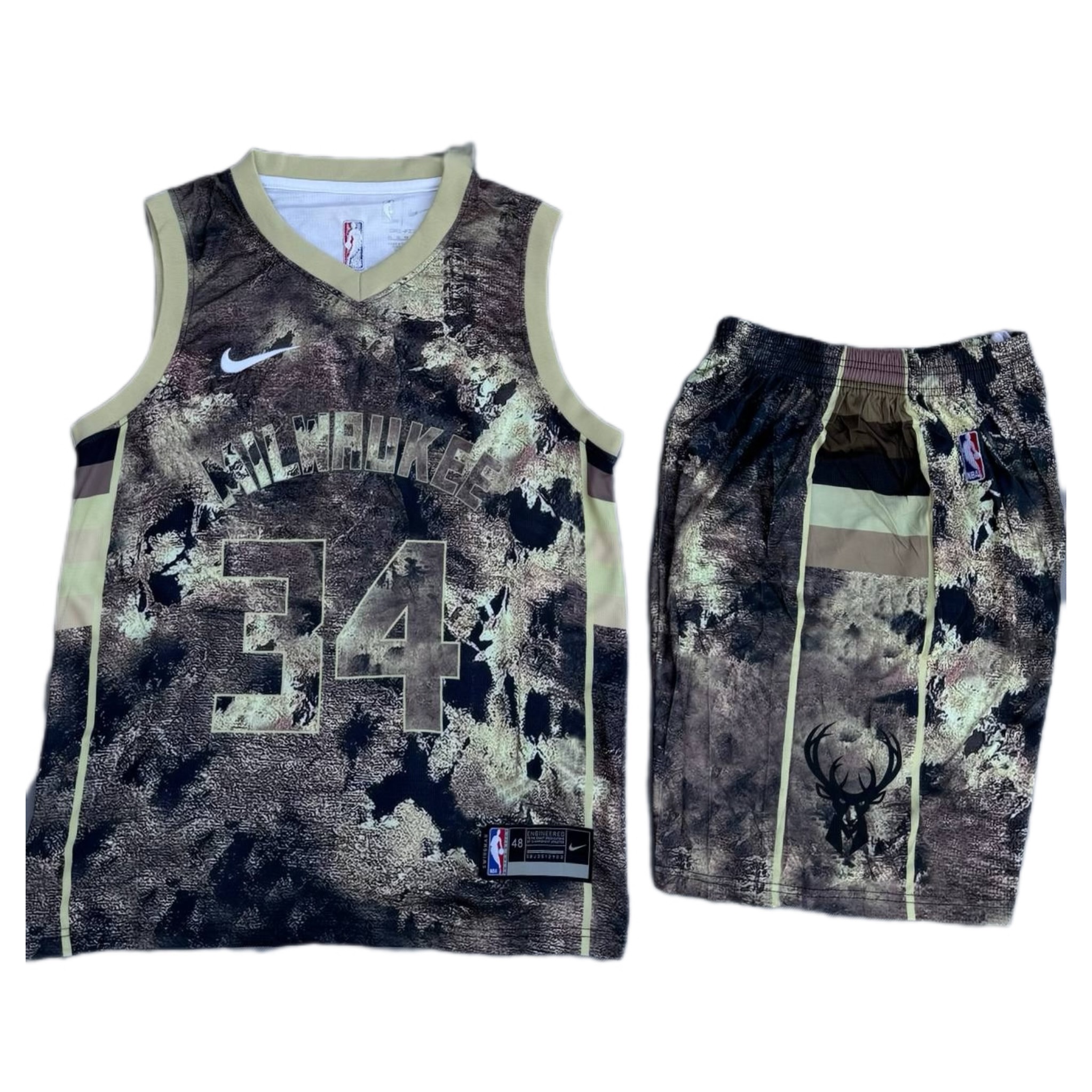 ست رکابی شلوارک بسکتبالی کرم مشکی میلواکی Milwaukee